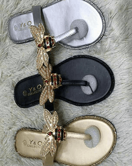 Flat T-Strap Slip Rhinestone