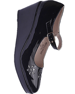 Girl's ankle strap Wedge Shoe - Black